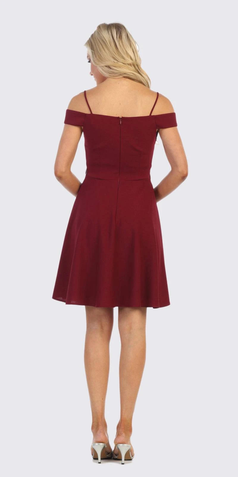 Celavie 6395-S Knee Length Cold Shoulder A-Line Cocktail Dress(Knee Length Cold Shoulder Burgundy A Line Dress) 7 Celavie 6395-S Knee Length Cold Shoulder A-Line Cocktail Dress(Knee Length Cold Shoulder Burgundy A Line Dress) - Image 7