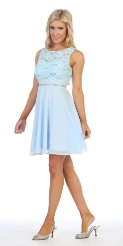 Celavie 6406 Lace Bodice Short A-Line Chiffon Cocktail Dress(Baby Blue Lace Bodice Short Cocktail Dress Sleeveless) -Discount Dress Shops 6406 celavie baby blue left