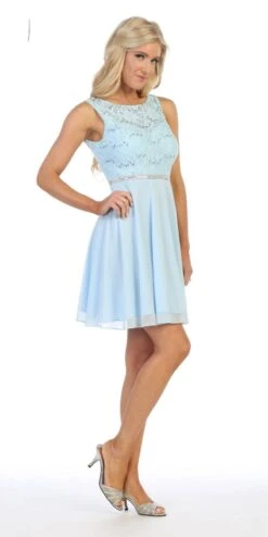 Celavie 6406 Lace Bodice Short A-Line Chiffon Cocktail Dress(Baby Blue Lace Bodice Short Cocktail Dress Sleeveless) -Discount Dress Shops 6406 celavie baby blue right