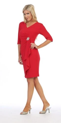 Celavie 6412 Quarter Sleeved Short Formal Dress With Brooch(Quarter Sleeved Short Formal Dress With Brooch Mauve) -Discount Dress Shops 6412 celavie red left bd65a118 ab60 465a a197 899b076111ec