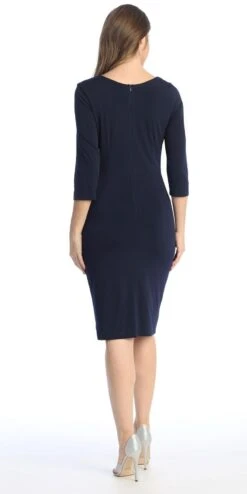 Celavie 6412 Quarter Sleeved Short Formal Dress With Brooch(Quarter Sleeved Short Formal Dress With Brooch Mauve) -Discount Dress Shops 6412Navy3