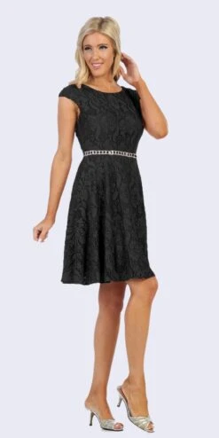 Celavie 6417 Cap Sleeve Lace A-Line Short Cocktail Dress(Cap Sleeved Sage A Line Short Homecoming Dress) -Discount Dress Shops 6417 celavie black