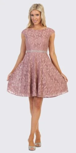 Celavie 6417 Cap Sleeve Lace A-Line Short Cocktail Dress(Cap Sleeved Sage A Line Short Homecoming Dress) -Discount Dress Shops 6417 celavie mauve