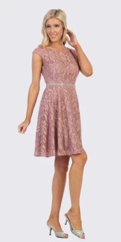 Celavie 6417 Cap Sleeve Lace A-Line Short Cocktail Dress(Cap Sleeved Sage A Line Short Homecoming Dress) -Discount Dress Shops 6417 celavie mauve side