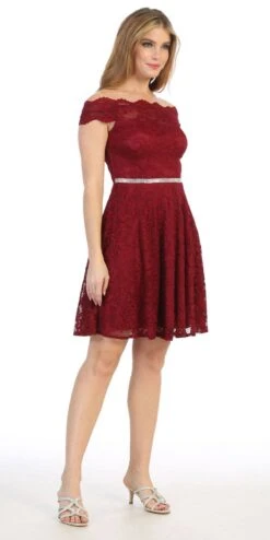 Celavie 6457S Off-Shoulder Knee Length Short Lace Dress(Royal Blue Off Shoulder Wedding Guest Short Dress) -Discount Dress Shops 6457s celavie burgundy right side 35eeb166 e5c2 4b55 9897 bde19acfa134