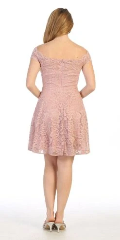 Celavie 6457S Off-Shoulder Knee Length Short Lace Dress(Royal Blue Off Shoulder Wedding Guest Short Dress) -Discount Dress Shops 6457s celavie mauve back 9b54611b 217f 480e a55a 70201cb32272