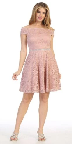 Celavie 6457S Off-Shoulder Knee Length Short Lace Dress(Royal Blue Off Shoulder Wedding Guest Short Dress) -Discount Dress Shops 6457s celavie mauve 248cbf30 c844 4b14 8f48 7259abc21deb