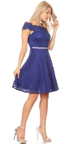 Celavie 6457S Off-Shoulder Knee Length Short Lace Dress(Royal Blue Off Shoulder Wedding Guest Short Dress) -Discount Dress Shops 6457s celavie royal blue left side 484f2213 34fe 438b a9e5 7c1d77d1e19e