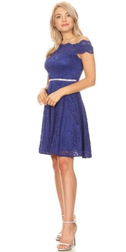 Celavie 6457S Off-Shoulder Knee Length Short Lace Dress(Royal Blue Off Shoulder Wedding Guest Short Dress) -Discount Dress Shops 6457s celavie royal blue right side 469e6ea5 cd43 41dc 9149 6f0cb614c011