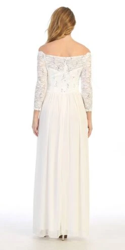 Celavie 6468 Long Sleeved Off-the-Shoulder Long Chiffon Dress(Long Sleeved Off The Shoulder Long Formal Dress Mauve) -Discount Dress Shops 6468L celavie off white back
