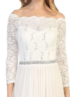 Celavie 6468 Long Sleeved Off-the-Shoulder Long Chiffon Dress(Long Sleeved Off The Shoulder Long Formal Dress Mauve) -Discount Dress Shops 6468L celavie off white zoom