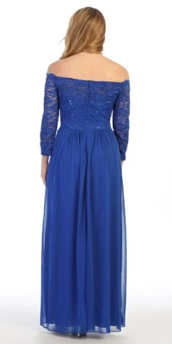 Celavie 6468 Long Sleeved Off-the-Shoulder Long Chiffon Dress(Long Sleeved Off The Shoulder Long Formal Dress Mauve) -Discount Dress Shops 6468L celavie royal blue back