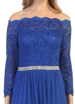 Celavie 6468 Long Sleeved Off-the-Shoulder Long Chiffon Dress(Long Sleeved Off The Shoulder Long Formal Dress Mauve) -Discount Dress Shops 6468L celavie royal blue zoom