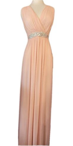 Celavie 6474 V-Neck Sleeveless A-Line Long Dress(Celavie 6474 V Neck Sleeveless A Line Long Dress) -Discount Dress Shops 6474 blush