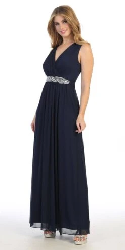 Celavie 6474 V-Neck Sleeveless A-Line Long Dress(Celavie 6474 V Neck Sleeveless A Line Long Dress) -Discount Dress Shops 6474 navy side
