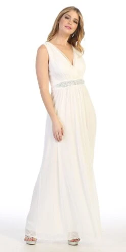 Celavie 6474 V-Neck Sleeveless A-Line Long Dress(Celavie 6474 V Neck Sleeveless A Line Long Dress) -Discount Dress Shops 6474 off white side