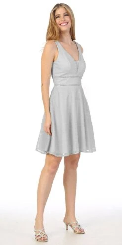 Celavie 6495S Short V-Neck And Back A-Line Dress(Short V Neck And Back Homecoming Dress Champagne) -Discount Dress Shops 6495s celavie silver