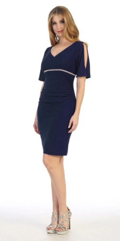 Celavie 6500 Short Fitted Dress With Mid Slit Sleeves(Celavie 6500 Short Fitted Dress With Mid Slit Sleeves) 14 Celavie 6500 Short Fitted Dress With Mid Slit Sleeves(Celavie 6500 Short Fitted Dress With Mid Slit Sleeves) -Discount Dress Shops 6500 navy