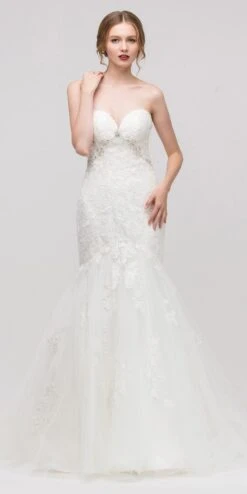 Eureka 6507 Sweetheart Neck Embellished Bodice Mermaid Wedding Gown(Sweetheart Neck Embellished Bodice Mermaid Wedding Gown Off White)