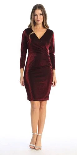 Celavie 6510-S Mid-Length Sleeve Short V-Neck Dress(Celavie 6510s Mid Length Sleeve Short V Neck Dress) -Discount Dress Shops 6510 SBurg