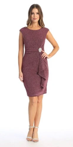 Celavie 6514-S Short Cap Sleeve Dress With Ruffle(Celavie 6514 Short Cap Sleeve Dress With Ruffle)