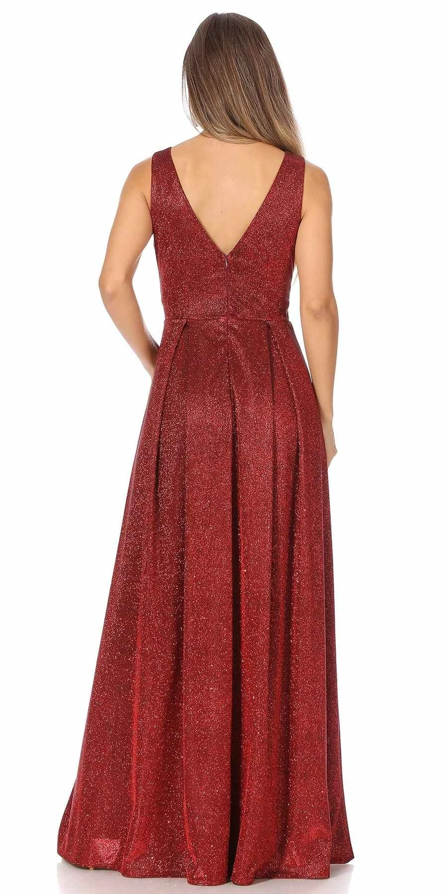 Celavie 6521-L Long V-Neck Sleeveless A-Line Glitter Dress(Celavie 6521l Long V Neck Sleeveless A Line Glitter Dress) 3 Celavie 6521-L Long V-Neck Sleeveless A-Line Glitter Dress(Celavie 6521l Long V Neck Sleeveless A Line Glitter Dress) - Image 3