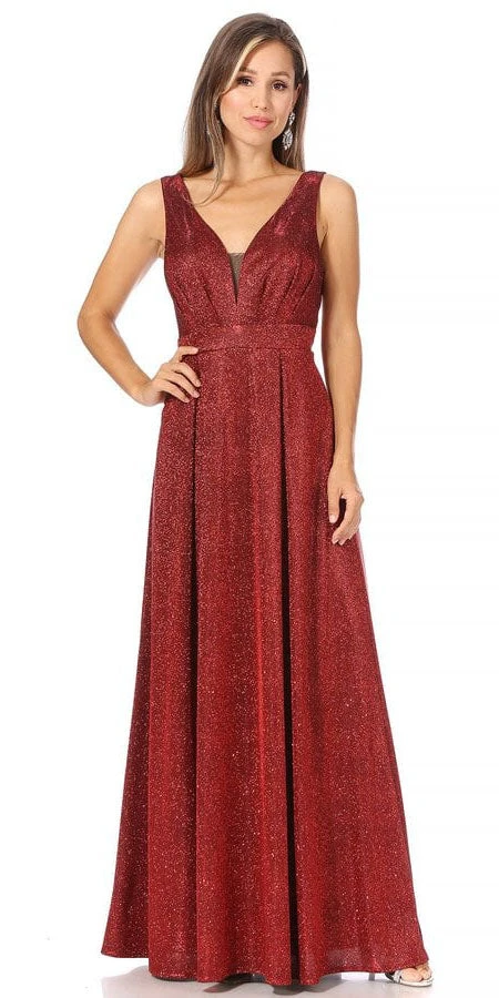 Celavie 6521-L Long V-Neck Sleeveless A-Line Glitter Dress(Celavie 6521l Long V Neck Sleeveless A Line Glitter Dress) 2 Celavie 6521-L Long V-Neck Sleeveless A-Line Glitter Dress(Celavie 6521l Long V Neck Sleeveless A Line Glitter Dress) - Image 2