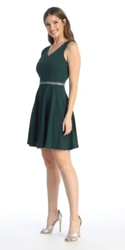 Celavie 6528-S Short A-Line Sleeveless Dress With Rhinestone Waist(Celavie 6528s Short A Line Sleeveless Dress With Rhinestone Waist) -Discount Dress Shops 6528 SHGreen2