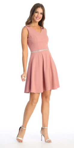 Celavie 6528-S Short A-Line Sleeveless Dress With Rhinestone Waist(Celavie 6528s Short A Line Sleeveless Dress With Rhinestone Waist) -Discount Dress Shops 6528 SMauveL