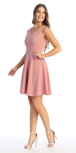 Celavie 6528-S Short A-Line Sleeveless Dress With Rhinestone Waist(Celavie 6528s Short A Line Sleeveless Dress With Rhinestone Waist) -Discount Dress Shops 6528 SMauveR