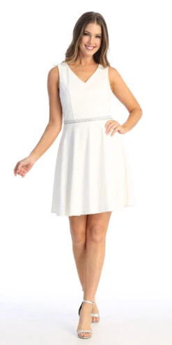 Celavie 6528-S Short A-Line Sleeveless Dress With Rhinestone Waist(Celavie 6528s Short A Line Sleeveless Dress With Rhinestone Waist) -Discount Dress Shops 6528 SOffWhite