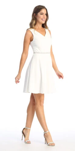 Celavie 6528-S Short A-Line Sleeveless Dress With Rhinestone Waist(Celavie 6528s Short A Line Sleeveless Dress With Rhinestone Waist) -Discount Dress Shops 6528 SOffWhiteR