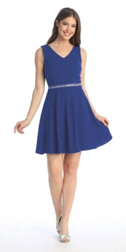 Celavie 6528-S Short A-Line Sleeveless Dress With Rhinestone Waist(Celavie 6528s Short A Line Sleeveless Dress With Rhinestone Waist) -Discount Dress Shops 6528 SRoyal