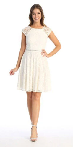 Celavie 6529s Short A-Line Lace Dress Cap Sleeves(Celavie 6529 Short A Line Lace Dress Cap Sleeves) -Discount Dress Shops 6529 off white