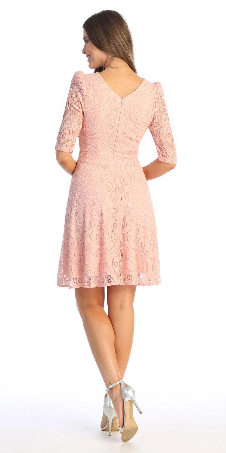 Celavie 6530-S Short A-Line Lace Dress With Mid-Length Sleeves(Celavie 6530s Short A Line Lace Dress With Mid Length Sleeves) 2 Celavie 6530-S Short A-Line Lace Dress With Mid-Length Sleeves(Celavie 6530s Short A Line Lace Dress With Mid Length Sleeves) - Image 2
