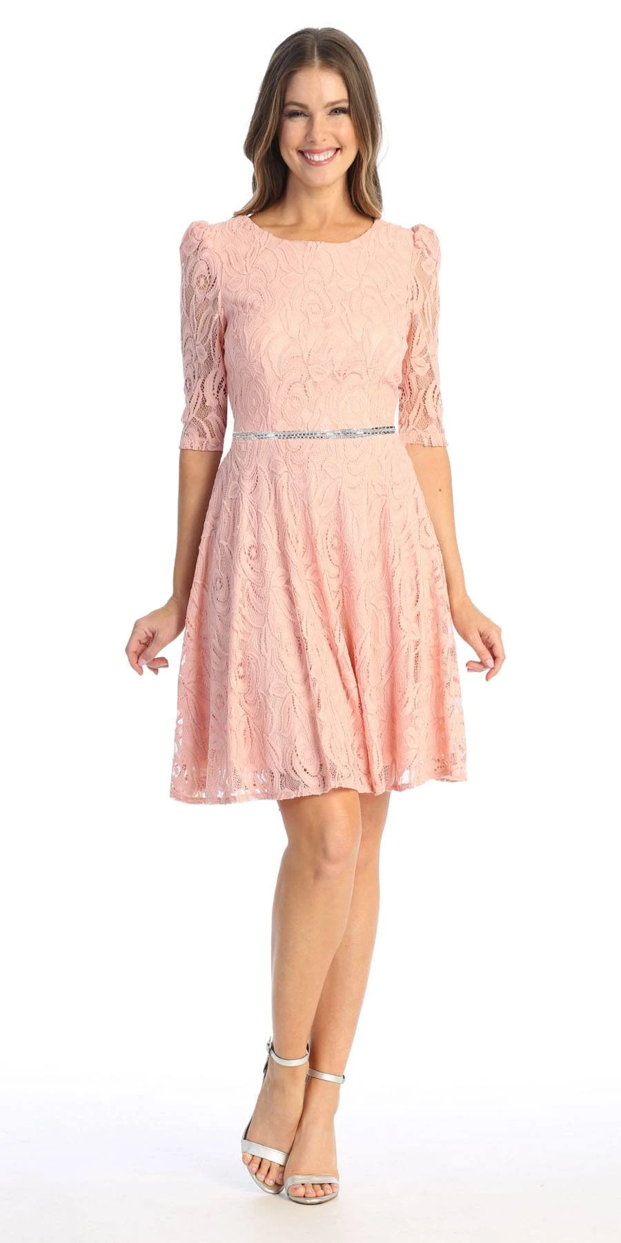 Celavie 6530-S Short A-Line Lace Dress With Mid-Length Sleeves(Celavie 6530s Short A Line Lace Dress With Mid Length Sleeves) 1 Celavie 6530-S Short A-Line Lace Dress With Mid-Length Sleeves(Celavie 6530s Short A Line Lace Dress With Mid Length Sleeves)