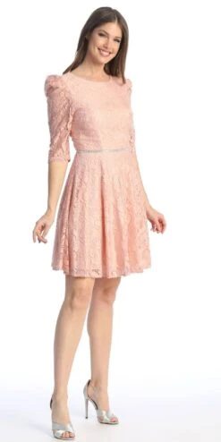 Celavie 6530-S Short A-Line Lace Dress With Mid-Length Sleeves(Celavie 6530s Short A Line Lace Dress With Mid Length Sleeves) 26 Celavie 6530-S Short A-Line Lace Dress With Mid-Length Sleeves(Celavie 6530s Short A Line Lace Dress With Mid Length Sleeves) -Discount Dress Shops 6530 SBlush1