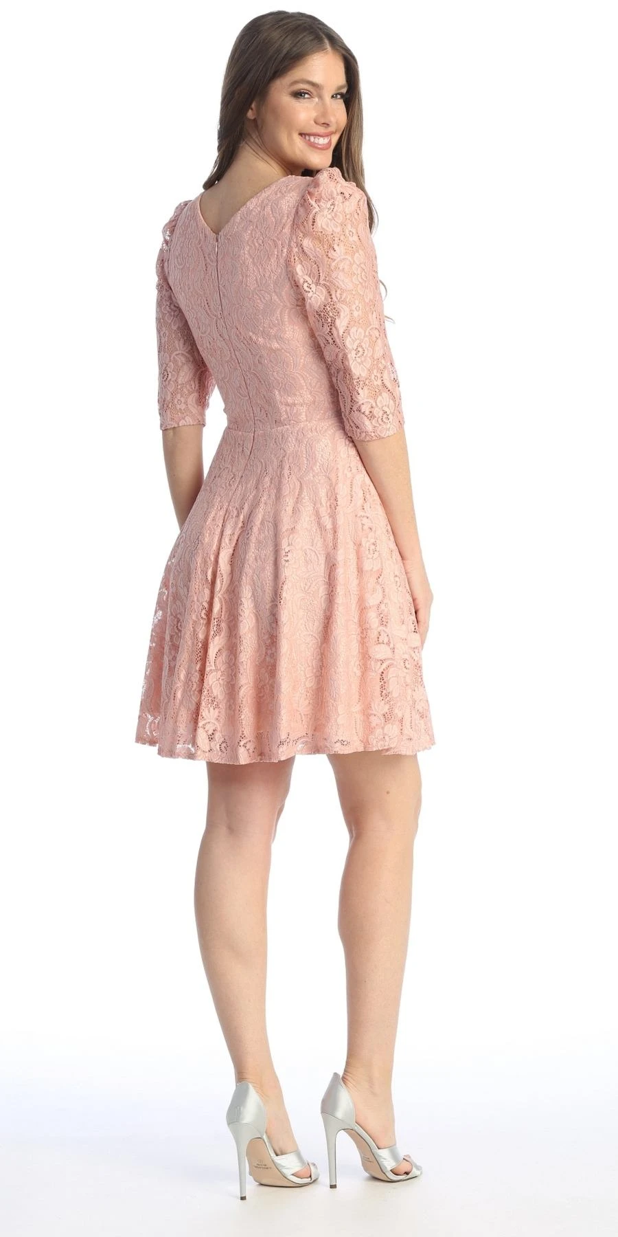 Celavie 6530-S Short A-Line Lace Dress With Mid-Length Sleeves(Celavie 6530s Short A Line Lace Dress With Mid Length Sleeves) 14 Celavie 6530-S Short A-Line Lace Dress With Mid-Length Sleeves(Celavie 6530s Short A Line Lace Dress With Mid Length Sleeves) - Image 14
