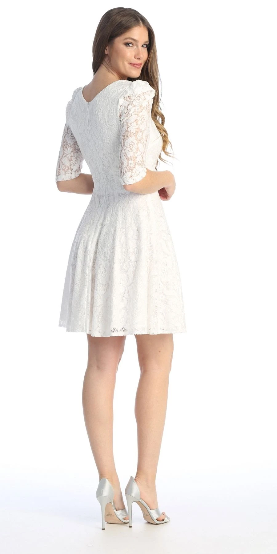 Celavie 6530-S Short A-Line Lace Dress With Mid-Length Sleeves(Celavie 6530s Short A Line Lace Dress With Mid Length Sleeves) 5 Celavie 6530-S Short A-Line Lace Dress With Mid-Length Sleeves(Celavie 6530s Short A Line Lace Dress With Mid Length Sleeves) - Image 5