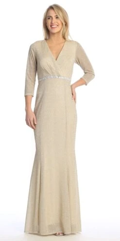 Celavie 6532-L Long Fitted Sheath Glitter Knit Dress V-Neckline(Celavie 6532 L Long Fitted Sheath Glitter Knit Dress V Neckline) -Discount Dress Shops 6532 LChampagne