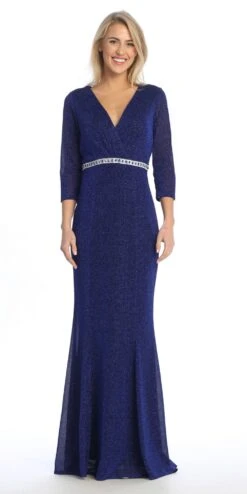 Celavie 6532-L Long Fitted Sheath Glitter Knit Dress V-Neckline(Celavie 6532 L Long Fitted Sheath Glitter Knit Dress V Neckline) -Discount Dress Shops 6532 LRoyal