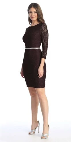 Celavie 6536-S Short Lace Dress Long Sleeves With Rhinestones(Celavie 6536s Short Lace Dress Long Sleeves With Rhinestones) -Discount Dress Shops 6536 SBlack