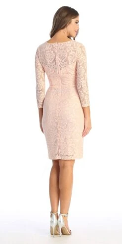 Celavie 6536-S Short Lace Dress Long Sleeves With Rhinestones(Celavie 6536s Short Lace Dress Long Sleeves With Rhinestones) -Discount Dress Shops 6536 SBlushB