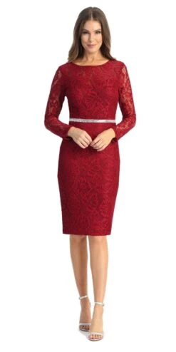 Celavie 6536-S Short Lace Dress Long Sleeves With Rhinestones(Celavie 6536s Short Lace Dress Long Sleeves With Rhinestones)