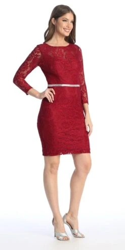 Celavie 6536-S Short Lace Dress Long Sleeves With Rhinestones(Celavie 6536s Short Lace Dress Long Sleeves With Rhinestones) -Discount Dress Shops 6536 SBurg1