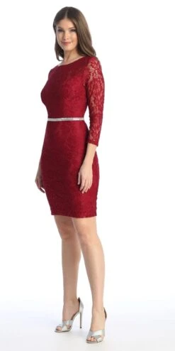 Celavie 6536-S Short Lace Dress Long Sleeves With Rhinestones(Celavie 6536s Short Lace Dress Long Sleeves With Rhinestones) -Discount Dress Shops 6536 SBurg2