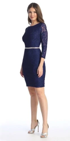 Celavie 6536-S Short Lace Dress Long Sleeves With Rhinestones(Celavie 6536s Short Lace Dress Long Sleeves With Rhinestones) -Discount Dress Shops 6536 SNavy