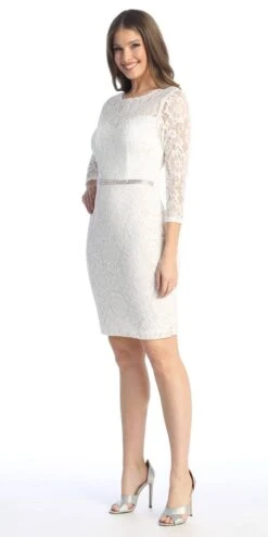 Celavie 6536-S Short Lace Dress Long Sleeves With Rhinestones(Celavie 6536s Short Lace Dress Long Sleeves With Rhinestones) -Discount Dress Shops 6536 SOffWhite2