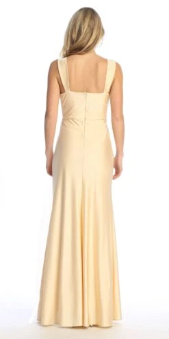 Celavie 6540-L Long Column Gown Ruched Bodice With Slit(Celavie 6540l Long Column Gown Ruched Bodice With Slit) -Discount Dress Shops 6540 LChampagneBack