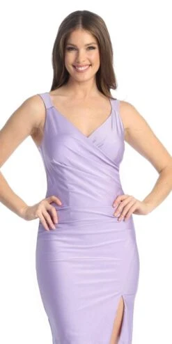Celavie 6540-L Long Column Gown Ruched Bodice With Slit(Celavie 6540l Long Column Gown Ruched Bodice With Slit) -Discount Dress Shops 6540 LLilac
